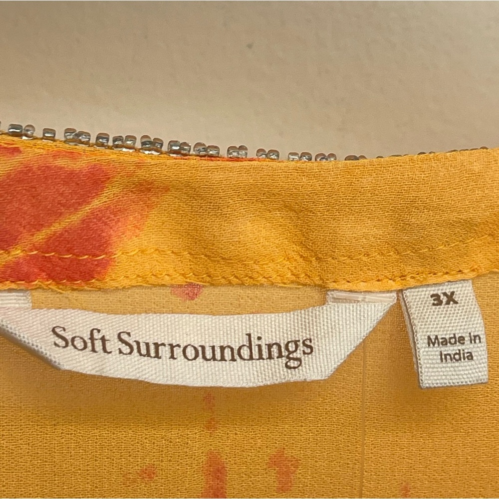Soft Surroundings Kaftan Dress Large Sequined Beaded Orange Tie Dye Cover-Up 3XL - Picture 5 of 10